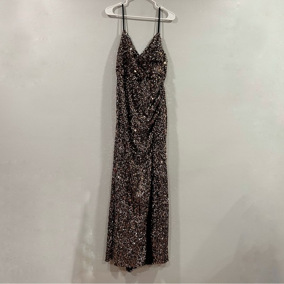 Mac Duggal 55700 V Neck Ruched Gown Bronze 10 - Picture 2 of 7